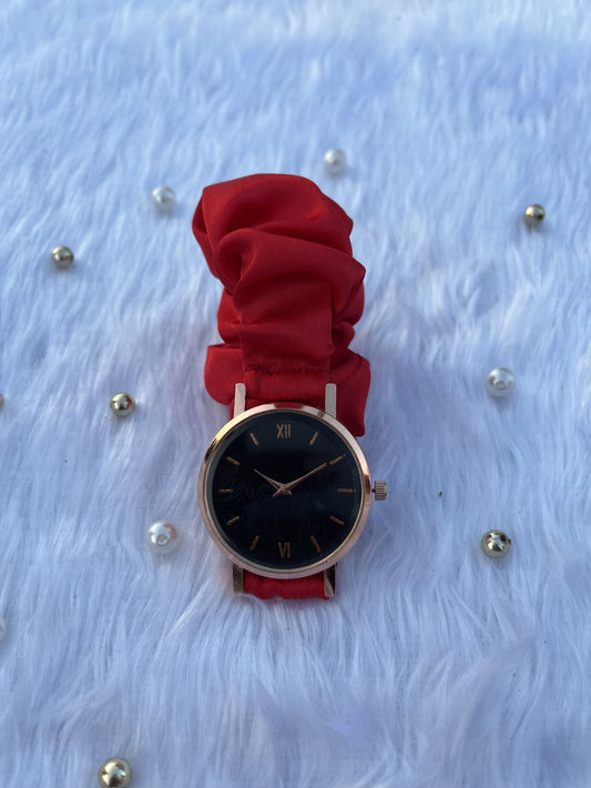 Unique Rose Gold Black Scrunchies Watch (Ruby Red)