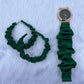 Combo Of Moon Style Scrunchies Watch + Earrings (Dark Green)