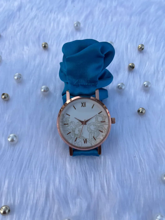 Unique Rose Gold White Scrunchies Watch (Butterfly Blue)