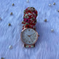 Printed Straps Rose Gold White Scrunchies Watch (Beauty In Red)