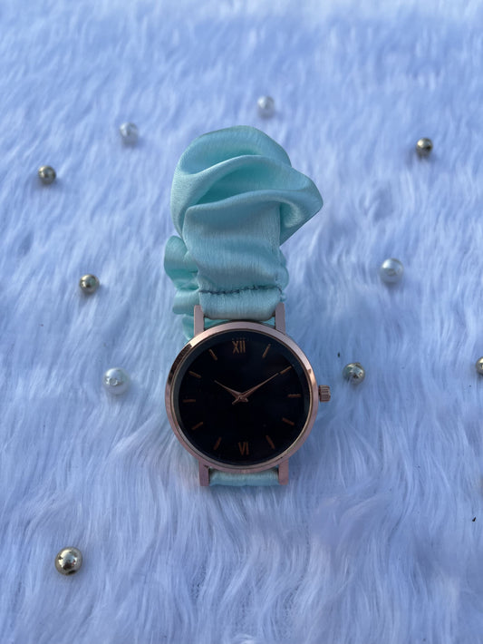 Unique Rose Gold Black Scrunchies Watch (Mist Blue)