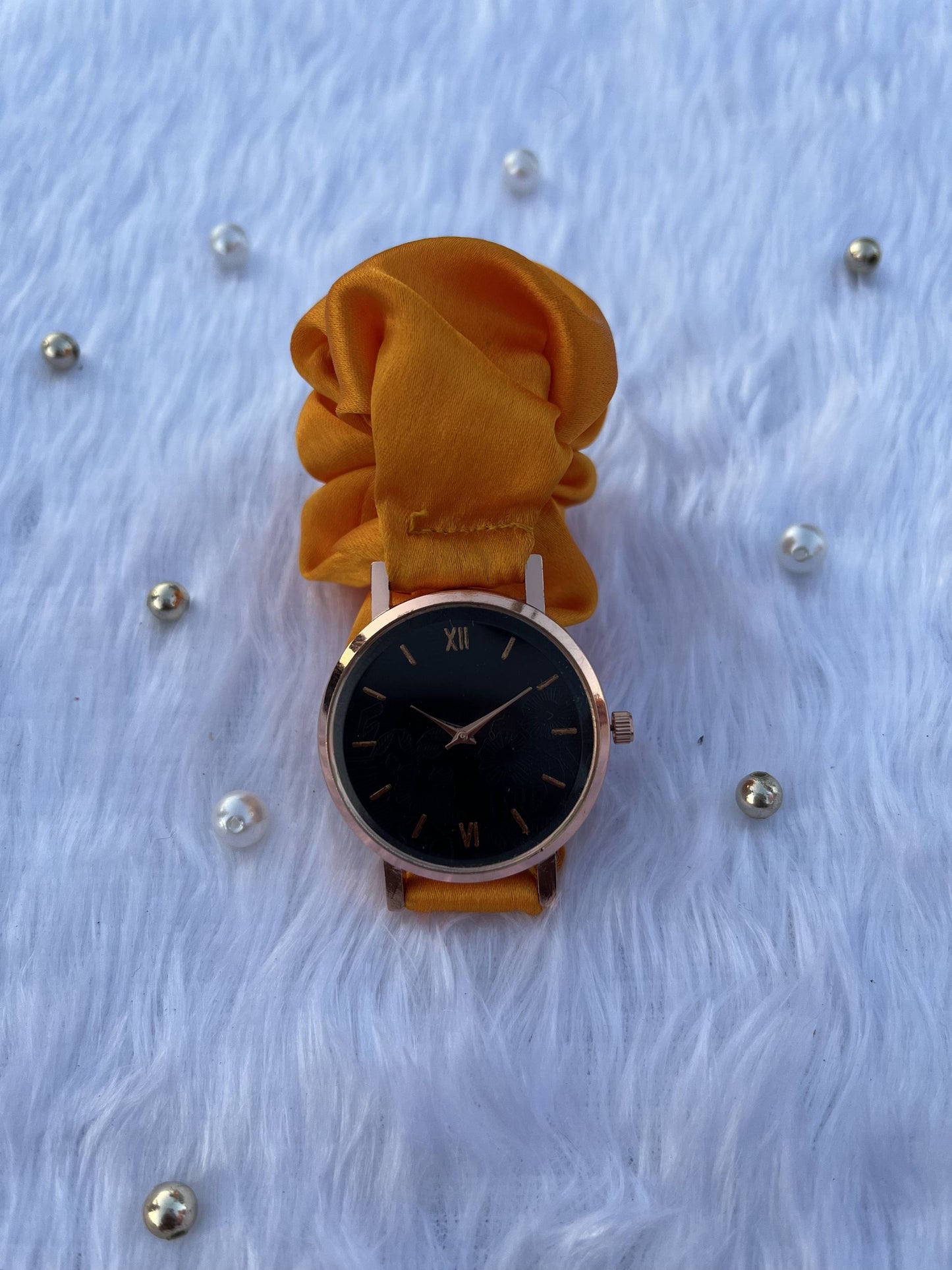 Unique Rose Gold Black Scrunchies Watch (Fire Orange)