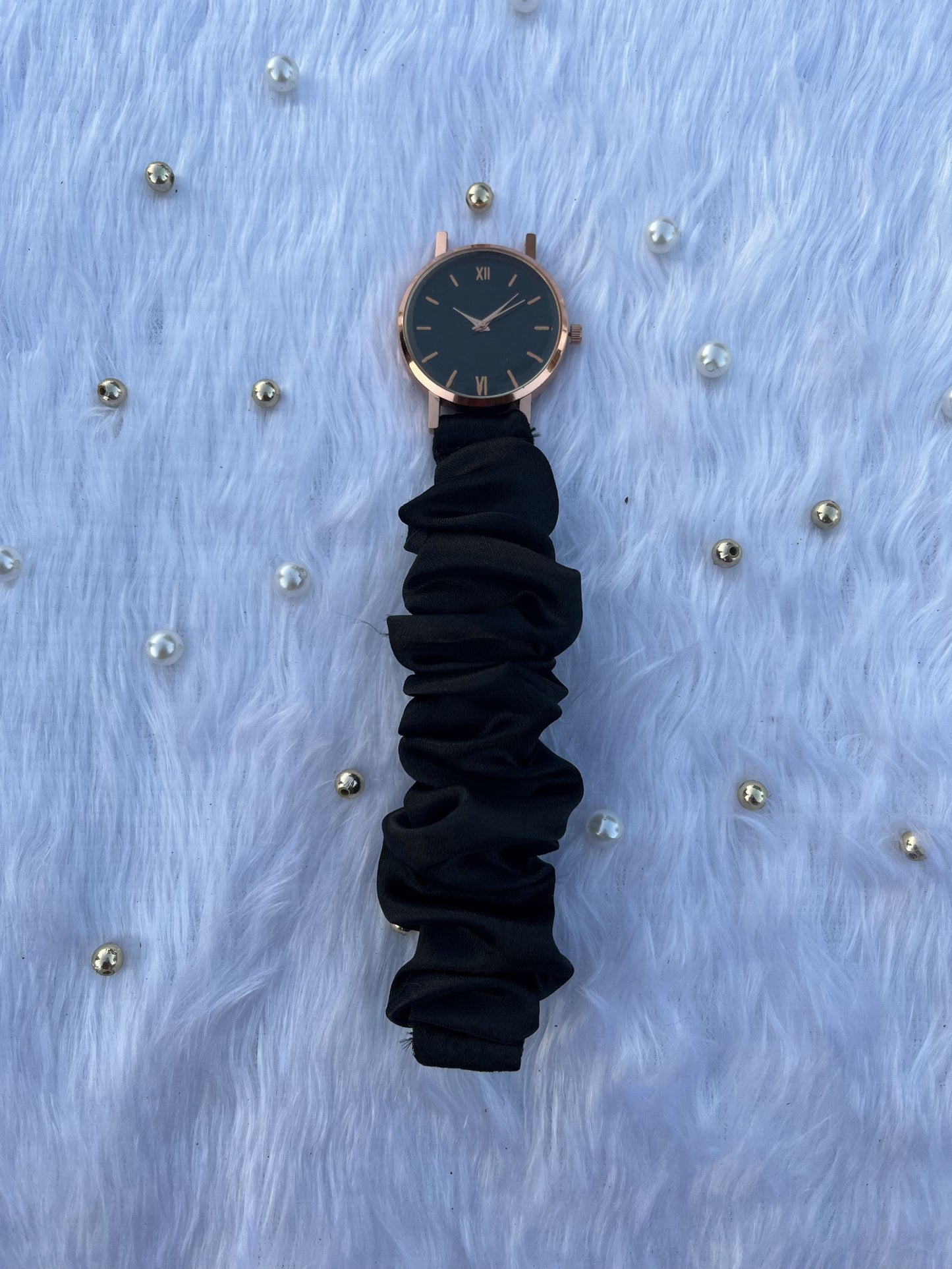 Unique Rose Gold Black Scrunchies Watch (Cadet Black)
