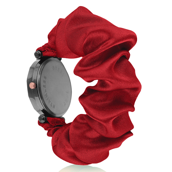 Diamond Style Black Scrunchies Watch (Ruby Red)