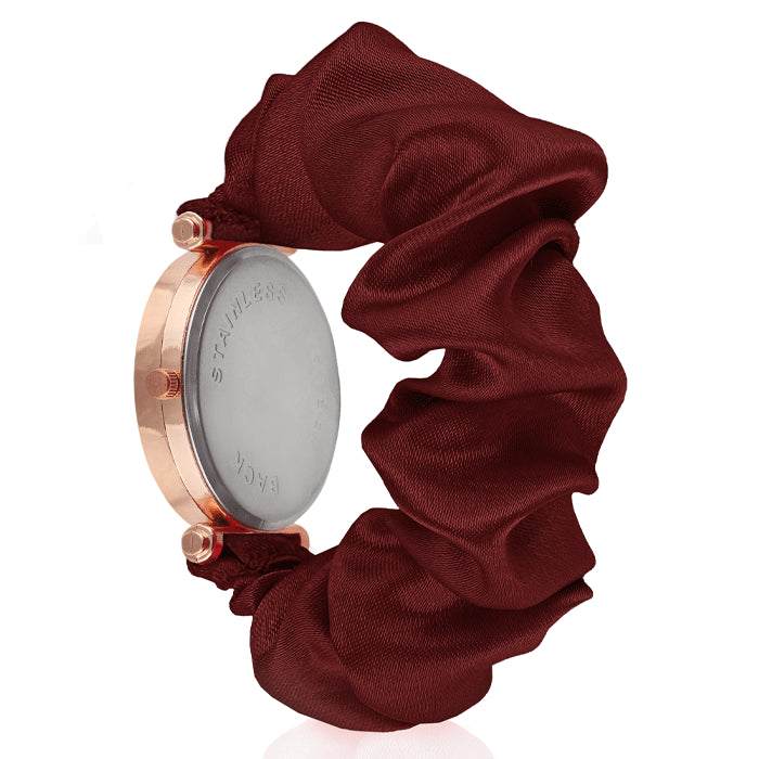 Diamond Style Golden Scrunchies Watch (Brownish Crimson)