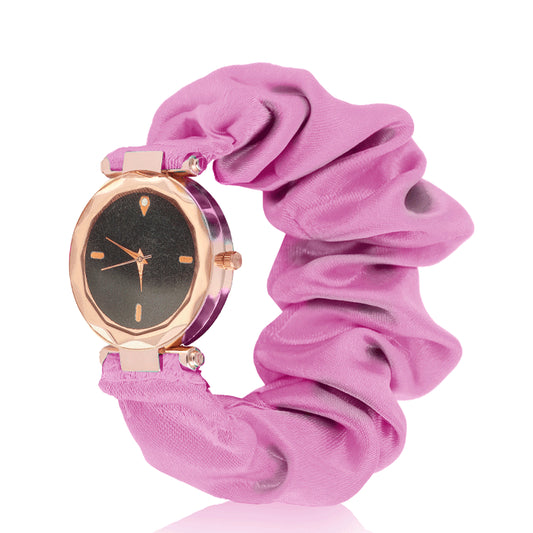 Diamond Style Golden Scrunchies Watch (Soft Pink)