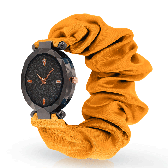 Diamond Style Black Scrunchies Watch (Fire Orange)