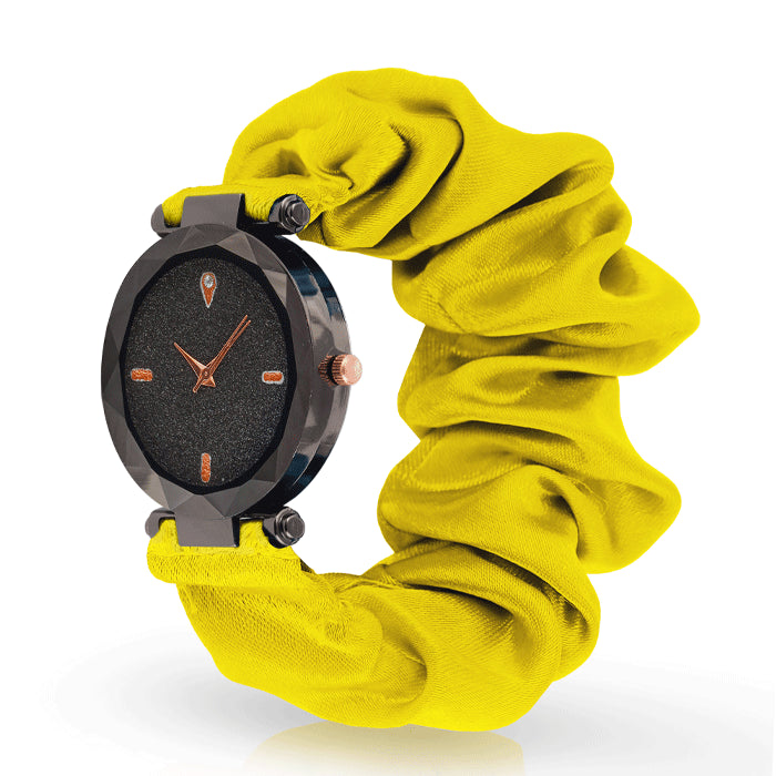 Diamond Style Black Scrunchies Watch (Lemon Yellow)