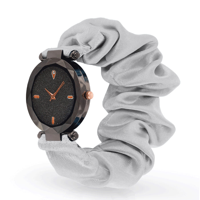Diamond Style Black Scrunchies Watch (Pearl White)
