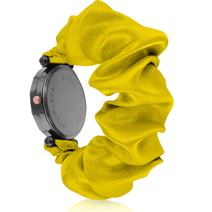 Diamond Style Black Scrunchies Watch (Lemon Yellow)