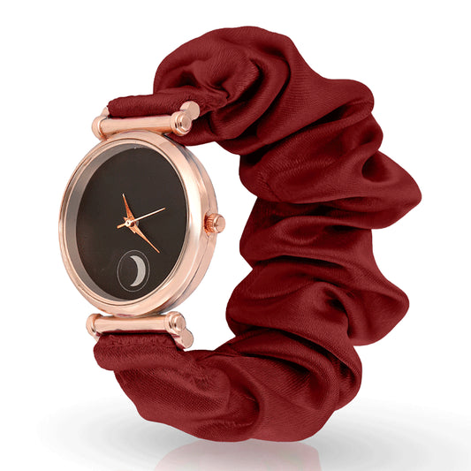 Moon Style Scrunchies Watch (Brownish Crimson)