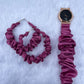 Combo Of Moon Style Scrunchies Watch + Earrings (Soft Pink)