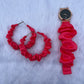 Combo Of Moon Style Scrunchies Watch + Earrings (Strawberry Pink)