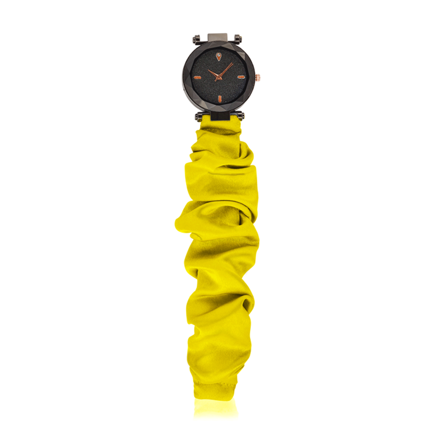 Diamond Style Black Scrunchies Watch (Lemon Yellow)