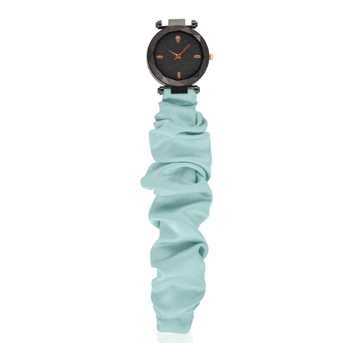Diamond Style Black Scrunchies Watch (Adriatic Mist Blue)