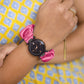 Diamond Style Black Scrunchies Watch (Strawberry Pink)